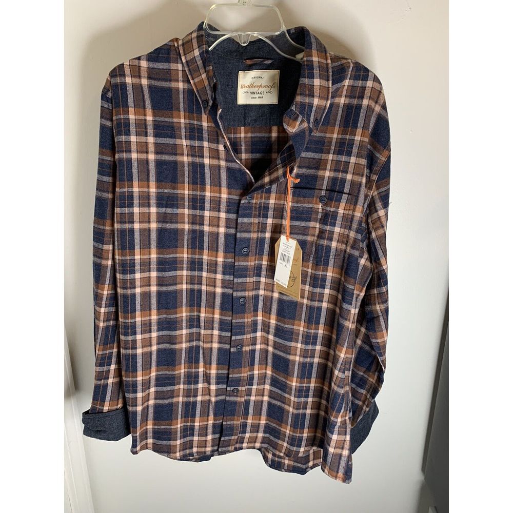 Weatherproof vintage mens flannel long sleeve sz XL‎ Brown/Navy Plaid